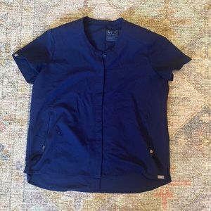 Figs Navy Blue Moto Scrub Top